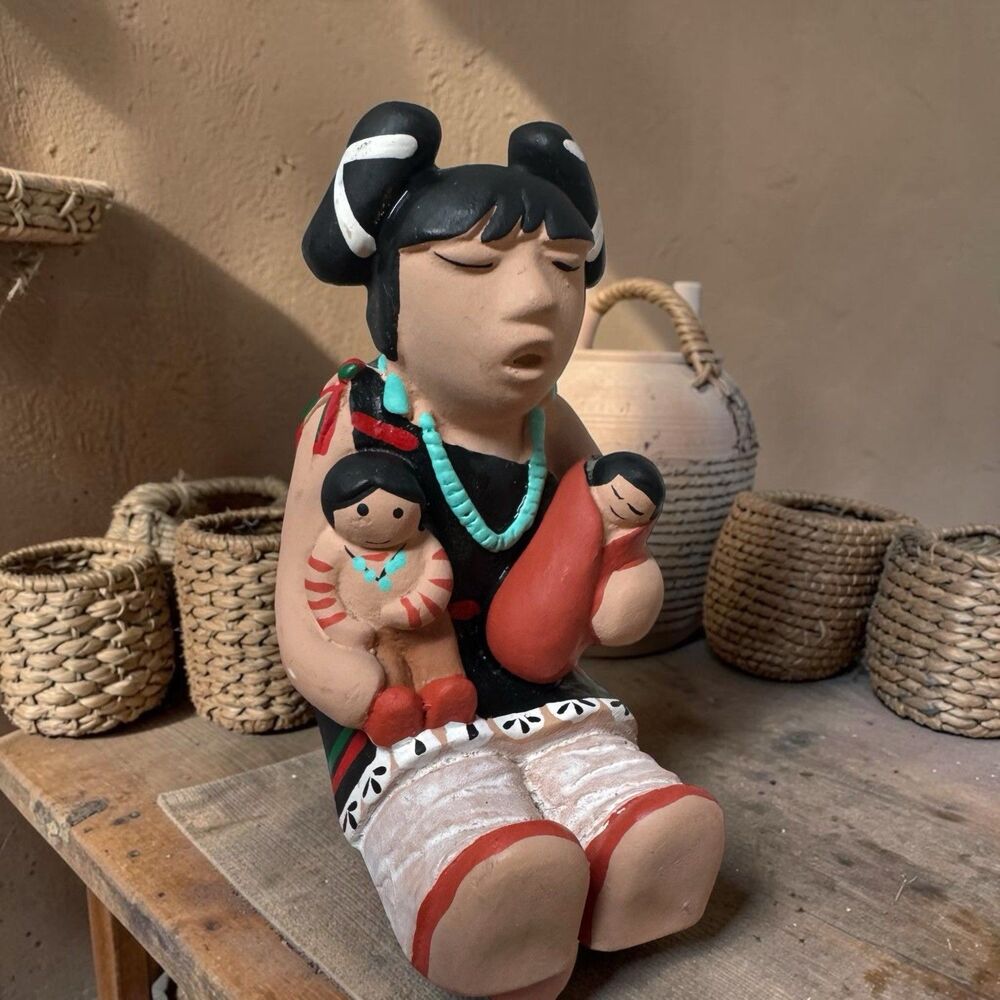 VTG SIGNED Cleo Teissedre woman w/ 2 babies Figurines 1987 Sculpture RARE